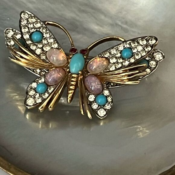 JOMAZ VTG signed turquoise and Opal butterfly brooch. - Picture 5 of 5